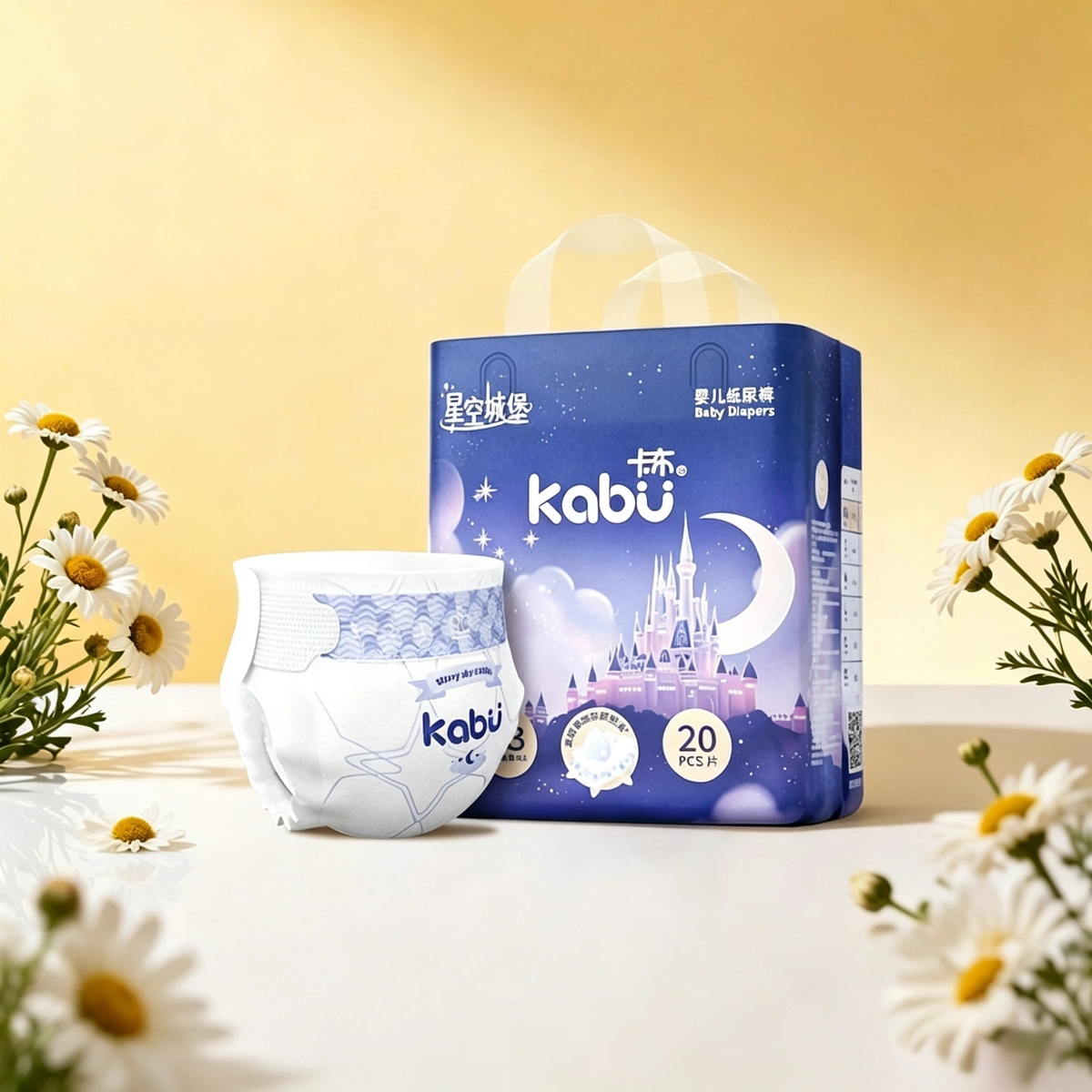 Kabu Starry Sky Castle NB Newborn Baby Diapers, Ultra Thin Breathable & Leak Proof, All Season Disposable Nappies for Newborns, 20 Counts Per Pack