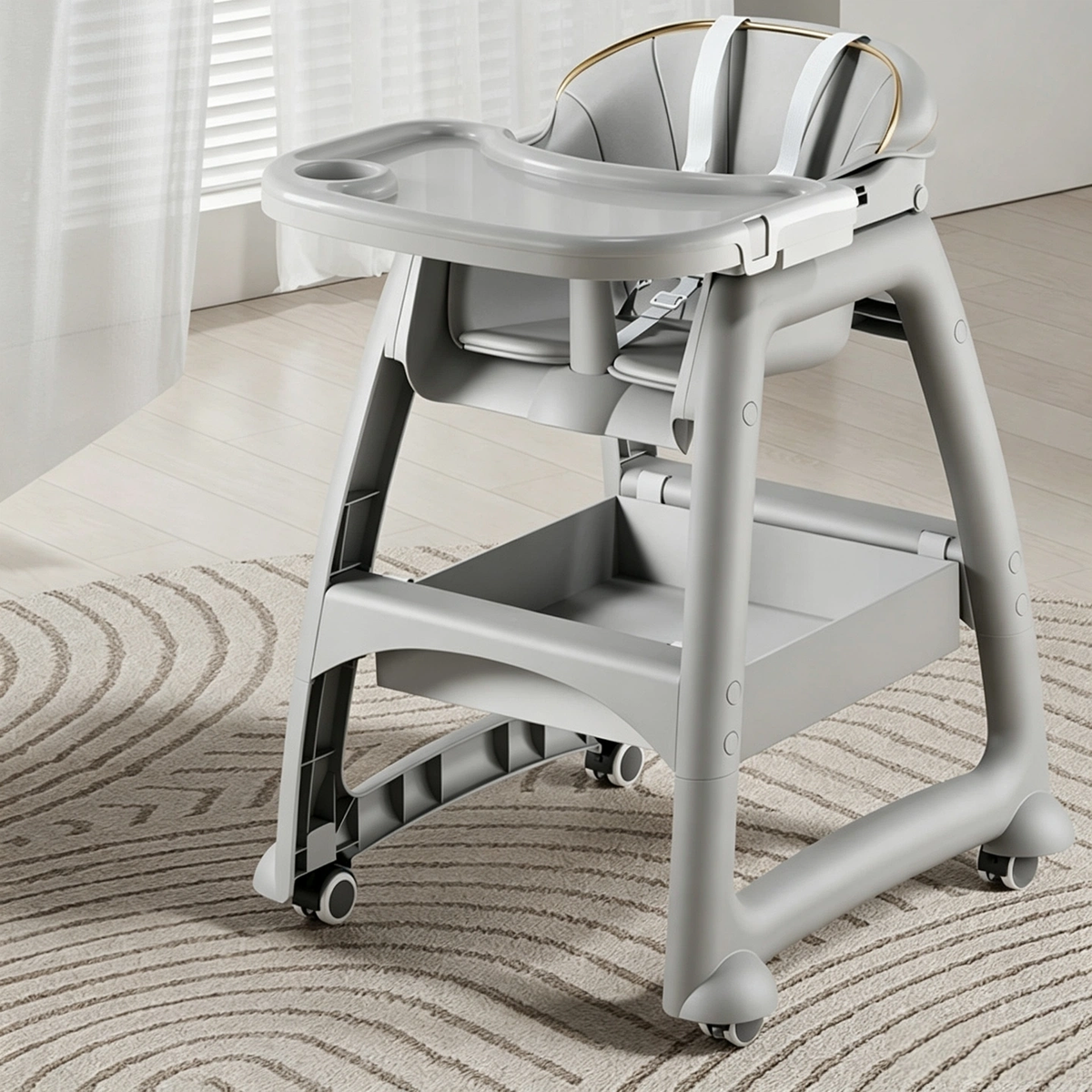 Baby High Chair, Multifunctional Infant Dining Seat, Foldable Movable Toddler Feeding Chair for Home, Restaurant & Hotel Use