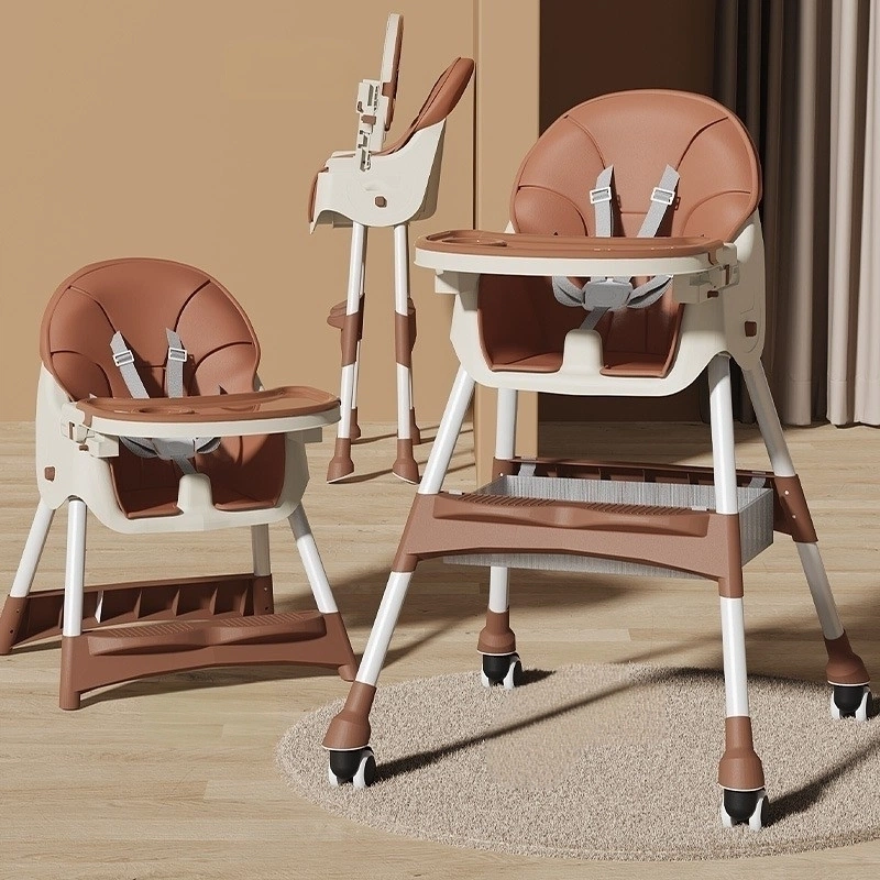 Baby High Chair, Multifunctional Infant Dining Seat, Adjustable Toddler Feeding Chair with Removable Tray & Wheels