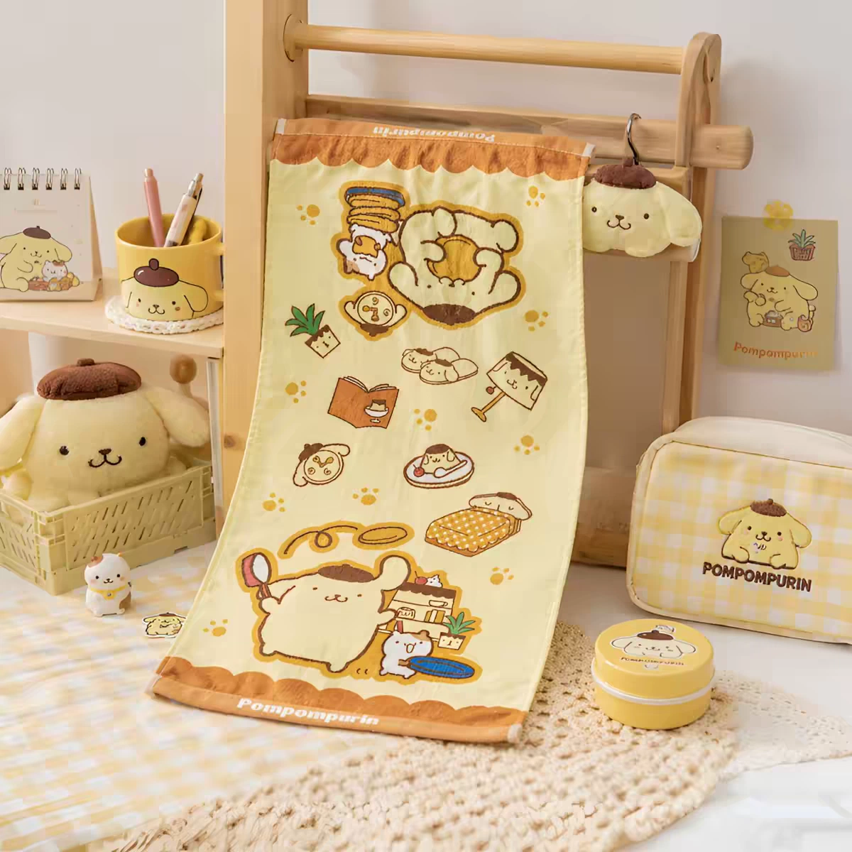 Vosges Sanrio Character Cotton Towel, Kuromi, Cinnamoroll, My Melody & Pompompurin Prints, Absorbent Antibacterial Face Towel for Students, Dorm & Bathroom