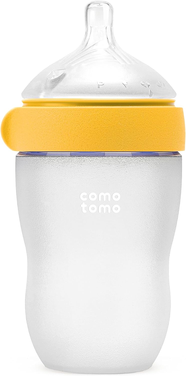 Silicone Baby Bottle Gen 2 with Wide Neck Dual Anti-Colic Vents and Medium-Flow Nipple – Comotomo 8 oz